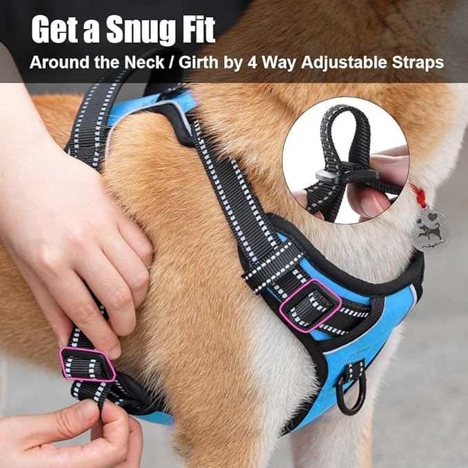 PoyPet No Pull Dog Harness, Reflective Comfortable Vest Harness with Front & Back 2 Leash Attachments and Easy Control Handle Adjustable Soft Padded Pet Vest for Small to Large Dogs (Blue,XL)-Mewly Pet