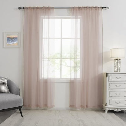 HUTO Blush Pink Sheer Curtains 72 inches Long for Bedroom Top Rod Pocket Sheer Window Panels Curtains for Nursery Living Room 52 by 72 Inch Length Set of 2 Panels