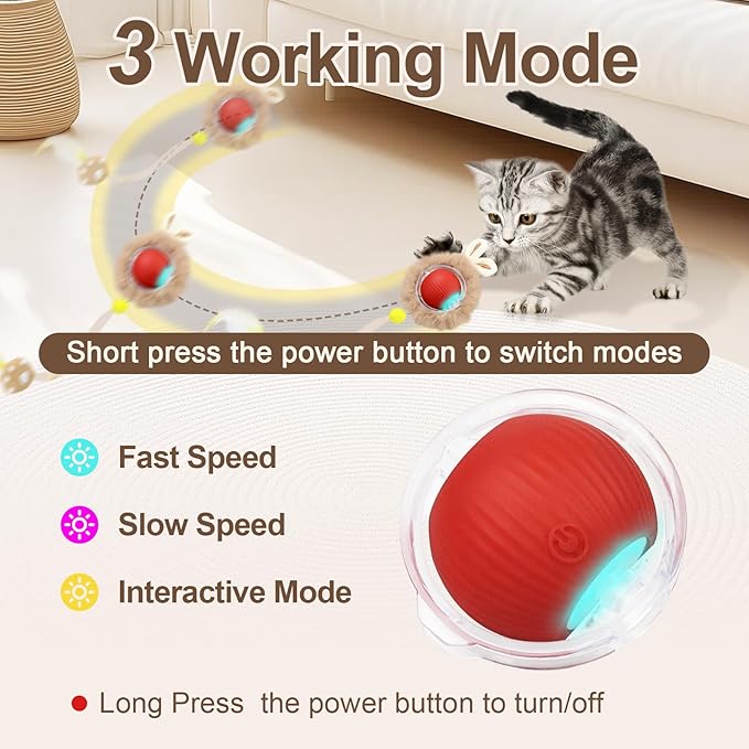 Interactive Cat Toys, Smart Rolling Ball in Play Mat, Automatic Speedy Moving Ball for Indoor Exercise, Motion Activated Pet Balls for Hide and Seek Mouse Catching Game (Red)-Mewly Pet