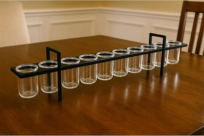 Seraphic 10-Cup Rustic Modern Floating Candle Holder Table Centerpiece Decoration for Dining Room, Kitchen, Patio, Weddings, Metal Iron with Glass Cups, 33" Long