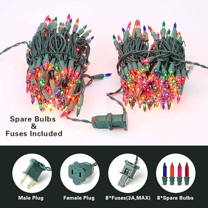 BrizLabs Colored Christmas Lights, 139.2ft 600 Count Christmas Tree Lights, 120V UL Certified Connectable Incandescent Mini Light String Set for Outdoor Indoor Xmas Party Garden Home Decor
