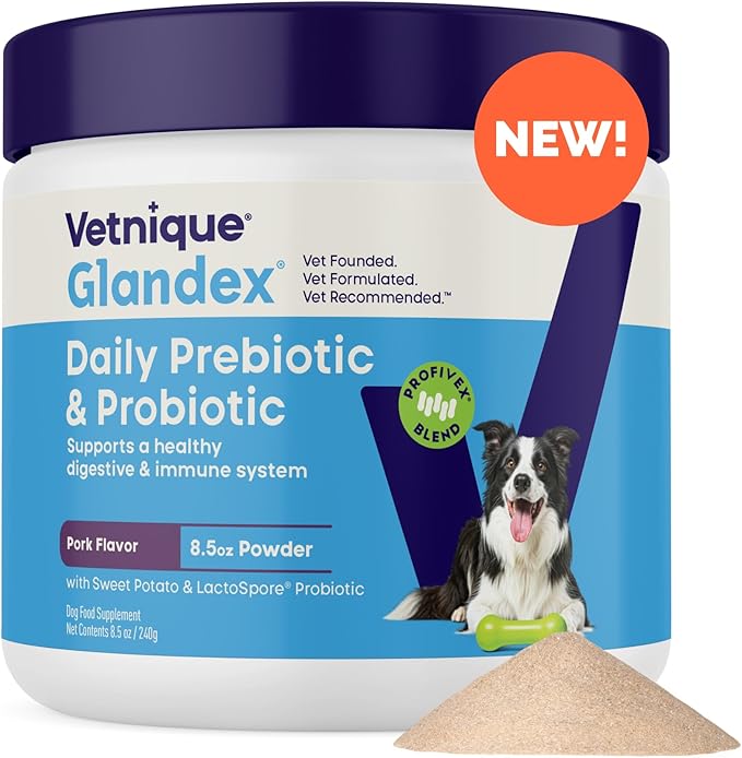 Vetnique Glandex Daily Probiotics for Dogs with Prebiotics to Support Gut Health with Fiber and Digestive Enzymes, Probiotic Chews or Powders (8.5oz Powder, Pork Powder)-Mewly Pet