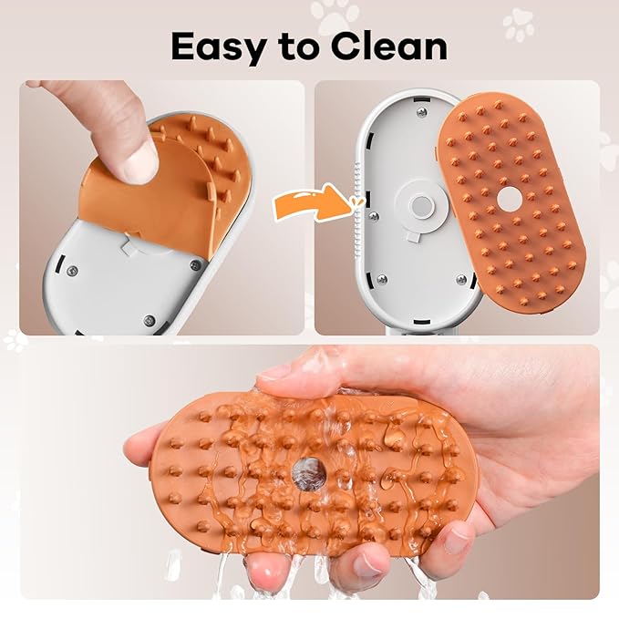 Cat Steam Brush for Shedding, 4 in 1 Rechargeable Steam Brush for Cats and Dogs, Anti-Static, Massage, Cleaning, Shedding & Combing All In One!-Mewly Pet