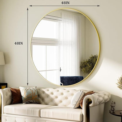 HARRITPURE 48 Inch Round Mirror, Gold Circle Bathroom Mirror, Modern Aluminum Alloy Frame Large Vanity Wall Mirror for Living Room, Bedroom, Entryway