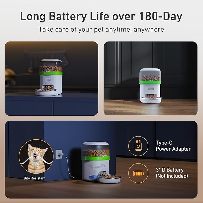 Automatic Cat Feeder - 2L Cat Food Dispenser, Timed Auto Pet Feeder with 180-day Battery Life, 1-6 Meals Per Day, 1-16 Portion, Desiccant Bag Keeps Dry Food Fresh, Also for Small Dogs-Mewly Pet