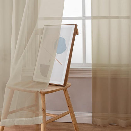 Chyhomenyc Sheer Taupe Curtains 90 inches Long 2 Panels, Light Filtering Soft Airy Solid Elegant Voile Window Treatment Drapes for Bedroom Living Room Wedding Party Decor, 42 Wx90 L Inches