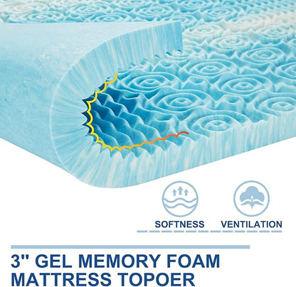 SINWEEK 3 Inch Mattress Topper 5-Zone Memory Foam Mattress Topper Pressure Relief Soft Mattress Pad, CertiPUR-US Certified, King