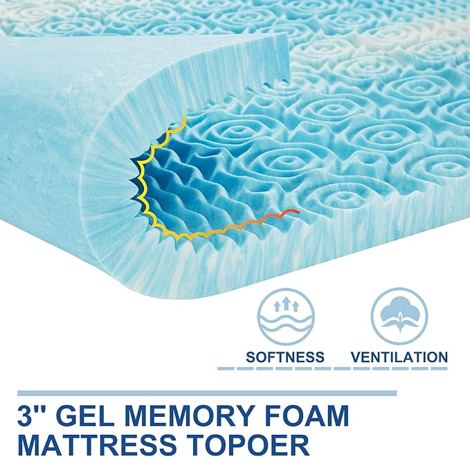 SINWEEK 3 Inch Mattress Topper 5-Zone Memory Foam Mattress Topper Pressure Relief Soft Mattress Pad, CertiPUR-US Certified, Full Size