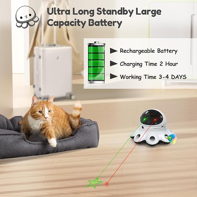 ORSDA Cat Laser Toy, 2-in-1 Interactive Automatic Motion Activated Moving 8 Holes Whack A Mole Feather, USB Rechargeable Electronic Smart Sensor Kitten Toys for Indoor Exercise-Mewly Pet