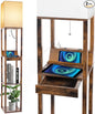 RUNTOP Floor Lamp with Shelves, Shelf Floor Lamp with Wireless Charger & 2 Charging USB Ports & Drawer, AC Outlet, 3 Color Temperature Tall Standing Lamp with Bulb for Living Room, Bedroom, Office
