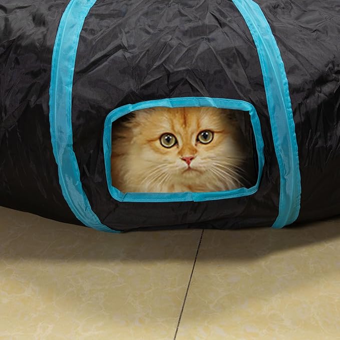 Cat Tunnel, S-2-Way Cat Tunnels for Indoor Cats, Interactive Toy Maze Cat House, Foldable Cat Tubes and Tunnels for Cats Kittens, Puppies, Kitty, Kitten, Rabbit, Guinea Pigs (Blue & Black)-Mewly Pet