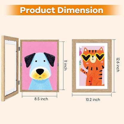 8 Pack Kids Artwork Frames Changeable 8.5 x 11 Inch Children Art Projects Kids Art Frames Front Opening Picture Display Frame, Wood
