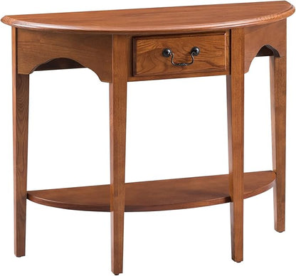 Salem Demilune Solid Wood Console Table with Drawer and Shelf, Medium Oak Brown, Perfect for Entryways, Hallways, and Living Rooms – Leick Home, 9036-MED