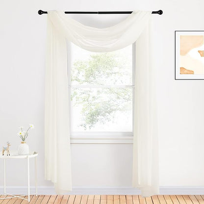 NICETOWN Beige Window Scarf Valances, Voile Fabric Canopy Curtains for Draping, Party Scarf Curtains for Birthday/Revelry, Light Beige, W60 x L216, 2 Panels