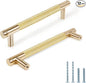 Knurled Cabinet Pulls 12 Pack, 6 Inch Long Cabinet Handles Metal Door Pulls, Kitchen Drawer Pull Knurled Dresser Handles - 5" Hole to Hole, Golden