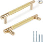 Knurled Cabinet Pulls 2 Pack, 6 Inch Long Cabinet Handles Metal Door Pulls, Kitchen Drawer Pull Knurled Dresser Handles - 5" Hole to Hole, Golden