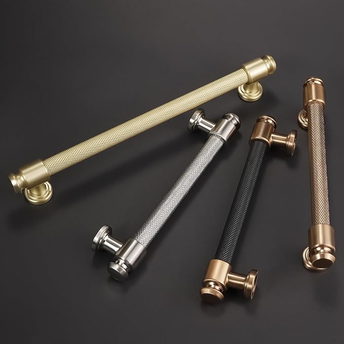 10 Pack 7-1/2 inch(192mm) Brushed Brass Kitchen Cabinet Handles Knurled Cabinet Pulls Gold Drawer Pulls Kitchen Cabinet Hardware