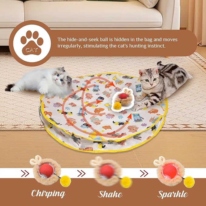 28-Inch Automatic Cat Toys Cat Play Mat with Motion-Activated Rolling Ball–Interactive Hide-and-Seek Cat Toy for Indoor Cats’ Exercise-Mewly Pet