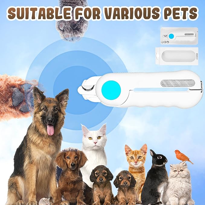 Pets Nail Clippers with Light, Cat Dog Nail Clippers with Built-in Nail File, Sharp Blades, Portable Cat Nail Clipper, Cats Claw Trimmer, Adjustable Claw Clippe for Cats (Style A)-Mewly Pet