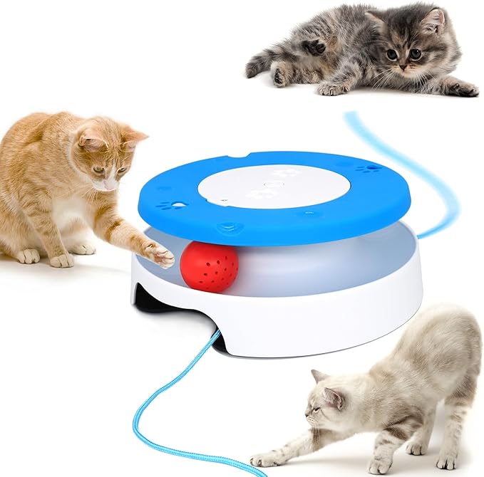 LASOCUHOO 2-in-1 Automatic Cat Toy with Track & Jumping String – Interactive Electric Toy with Rolling Balls & Bell, Battery-Powered (3 AA), Auto Shut-Off for Multi-Cat Play-Mewly Pet