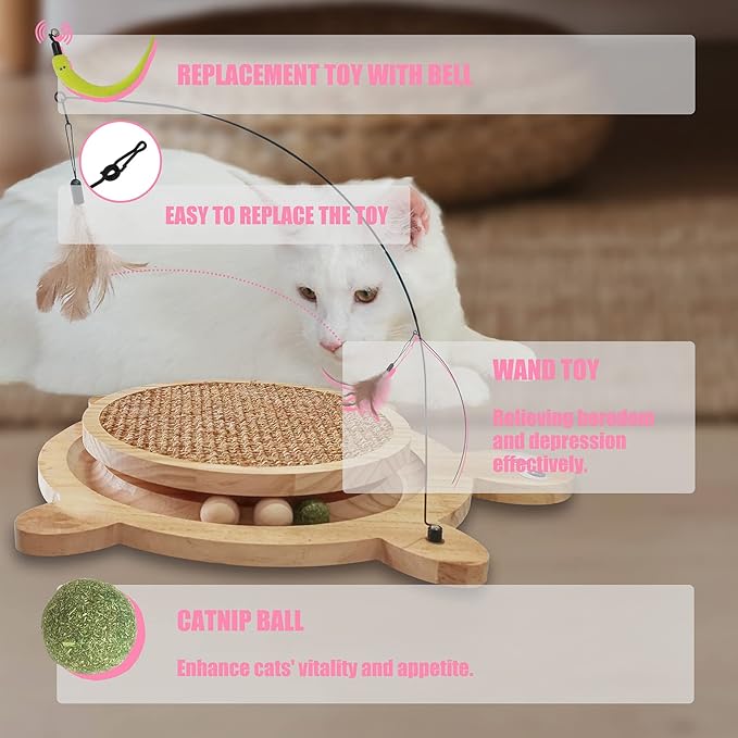 Petest Interactive Cat Toy Cat Scratch Toy Natural Sisal Scratcher with Catnip Balls, Cat Scratch Pad, Turtle Design-Mewly Pet