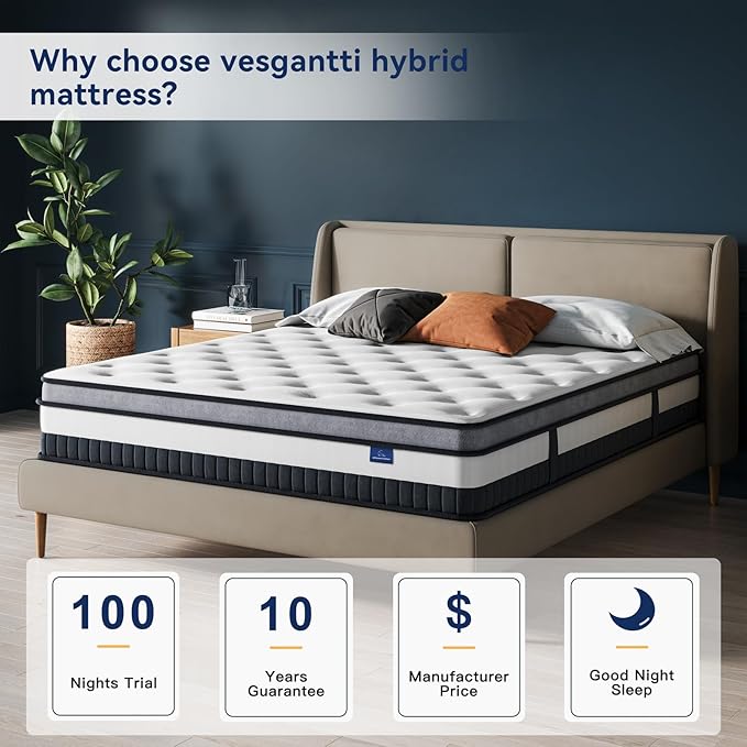 Vesgantti California King Mattress 12 Inch Innerspring Multilayer Hybrid Cal King Size Mattress - Ergonomic Design with Memory Foam and Pocket Spring Mattresses - Box Top Series Medium Firm Feel