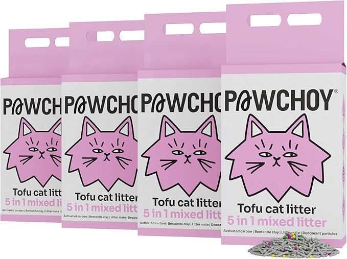 5 in 1 Mixed Cat Litter – Clumping, Flushable, Ultra Absorbent & Fast Drying | 100% Natural, Dust-Free, Low Tracking | with Activated Carbon for Superior Odor Control (4 Bags)-Mewly Pet