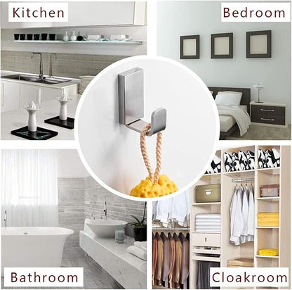 BESy Clothes Hook Single Towel Hooks for Bathroom Kitchen Garage Square Style Robe Hooks Coat and Hat Hook, Self Adhesive with Glue or Wall Mounted with Screws, Stainless Steel，Brushed Nickel