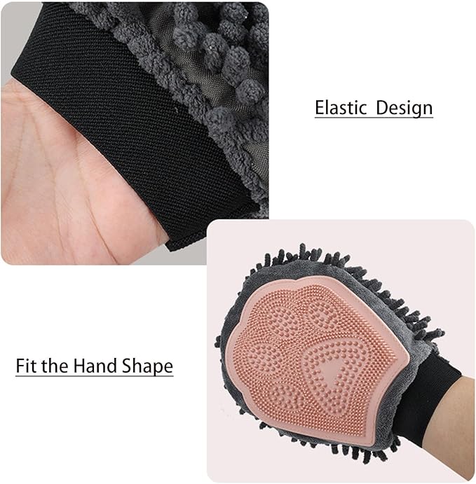 Dual Sided Pet Grooming Glove with Rubber Paw - 2-in-1 Grooming Glove | Fun Dogs & Cats Grooming Tool for Brushing, Massaging, and Scrubbing | Chenille Fabric Side Acts as Pet Bathing(Blue)-Mewly Pet