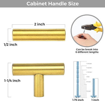 30 Pack Brushed Brass Cabinet Knobs - Kitchen Cabinet Knobs Gold Cabinet Pulls for Kitchen Cabinet Drawer Stainless Steel Dresser Knobs for Cabinet Hardware 2in Length Single Hole T Bar