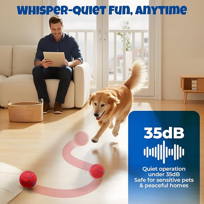 Dog Balls: Interactive Dog Ball Auto Rolling - Interactive Dog Toys for Aggressive Chewers - Bouncy & Throwable, Type-C Rechargeable, Washable, for Small & Medium & Large Dogs – Red-Mewly Pet