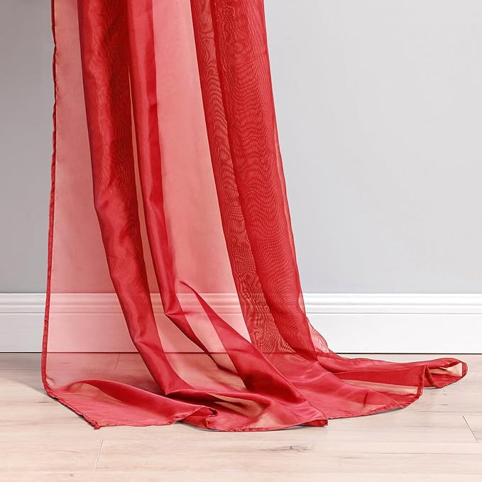 MIULEE Christmas Sheer Window Scarf Valance Extra Long Topper Elegant Swag Curtains Luxury Draping Fabric for Wedding Arch Party Ceremony Canopy Bed Living Room, 37'' x 216'', 1 Panel Red