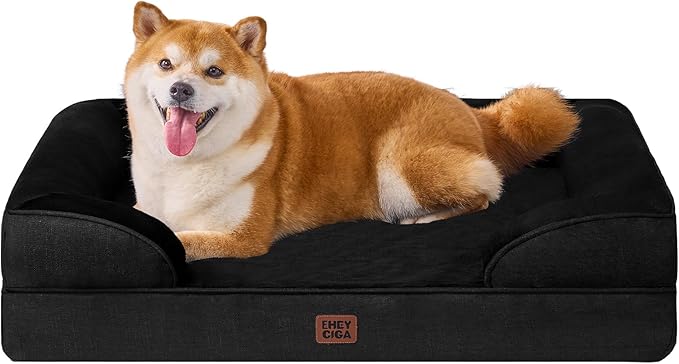 EHEYCIGA Orthopedic Dog Beds for Large Dogs, Waterproof Memory Foam Large Dog Bed with Sides, Non-Slip Bottom and Egg-Crate Foam Pet Couch Bed with Washable Removable Cover, Black-Mewly Pet