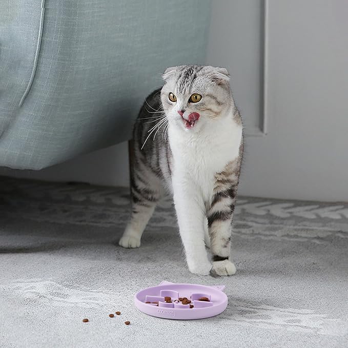 Coomazy Silicone Slow Feeder Dog Cat Bowls, Interactive Puzzle Toy for Pets Dry/Wet Food Training, Keeps Dogs Cats Busy, Prevents Puppy Kitty Overeating (Purple, 0.8 Cup)-Mewly Pet