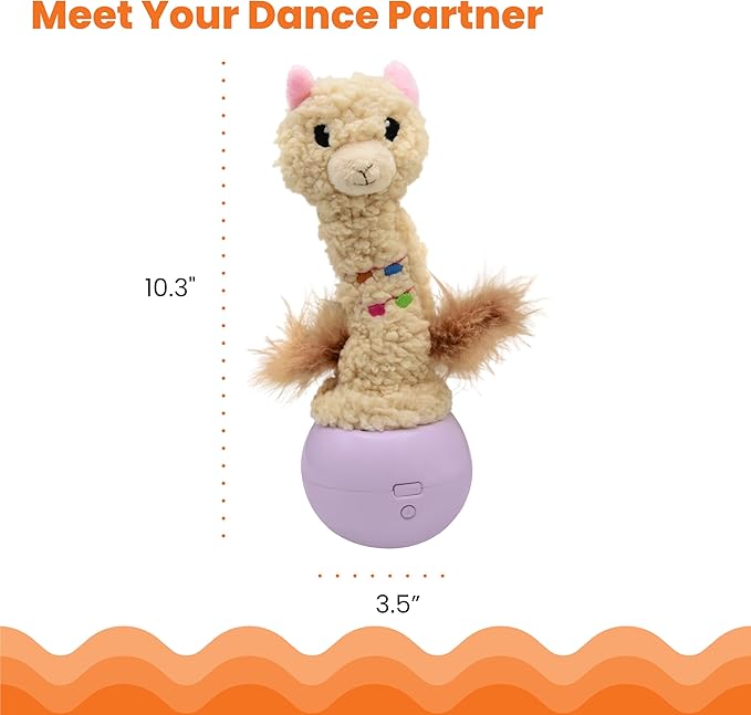 Catstages Electronic Dancing Llama Interactive Cat Toy, Wobbles and Plays Music, Battery Powered, Plush, White-Mewly Pet