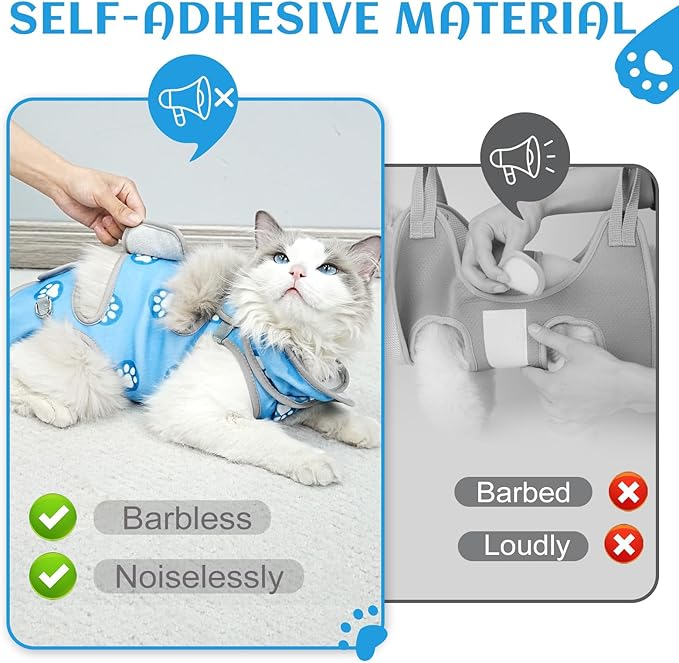 Supet Cat Grooming Hammock, Self-Adhesive Cat Nail Clipper Hammock, Soft Fabric Cat Wrap for Cutting Nails, Quickly Calm Down for Medicine, Teeth Brushing, Ear Cleaning-Mewly Pet