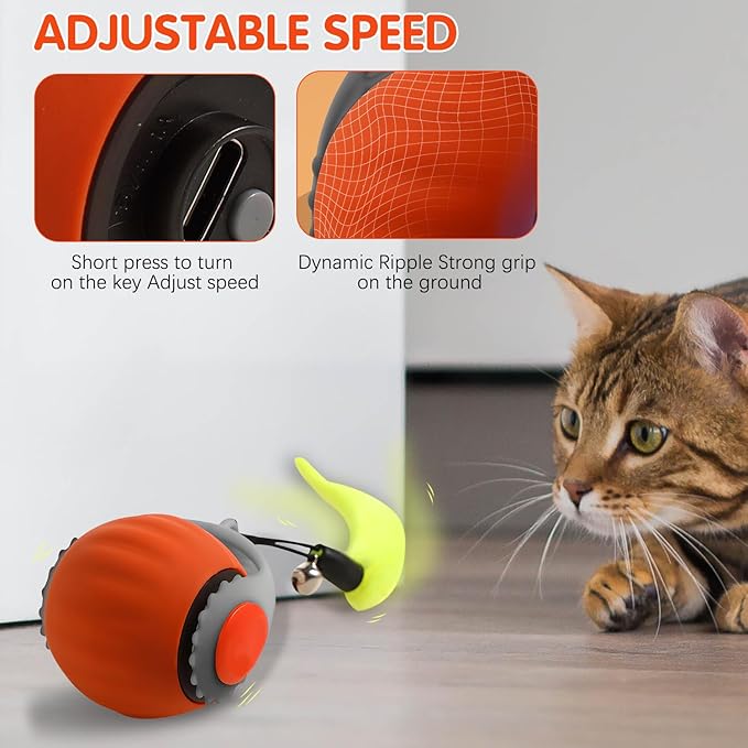 Speedy 3.0 Ball, Smart Interactive Cat Toy Balls, Automatic Rolling Ball 2.0 Enrichment Toy, with Tail Two Speed Adjustment (Orange + Blue)-Mewly Pet