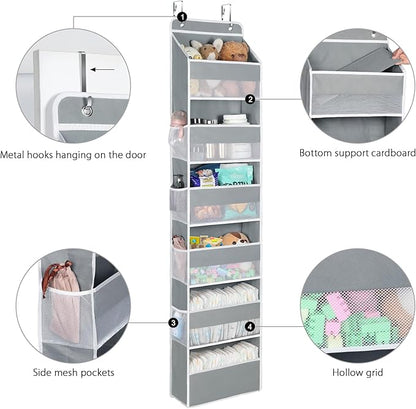 Univivi Door Hanging Organizer Nursery Closet Cabinet Baby Storage with 6 Large Compartments and 8 Side Pockets for Cosmetics, Toys and Sundries