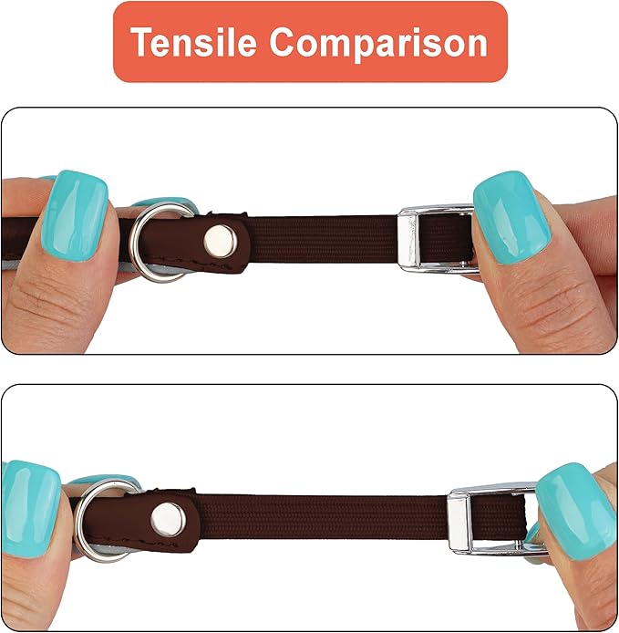 OOPSDOGGY Rolled Leather Cat Collar with Bell, Reflective Kitten Collars with Buckle Include Safety Elastic Strap - Adjustable Small Pet Collars for Boy Girl Cats (Brown)-Mewly Pet