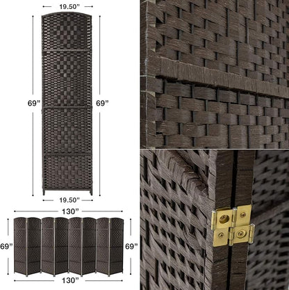Sorbus Room Divider 6 ft. Tall - Privacy, Wide Double Hinged, Mesh Hand-Woven Design, Folding Screens, Wall Divider for Room Separation, Espresso Brown Wicker, 8 Panel