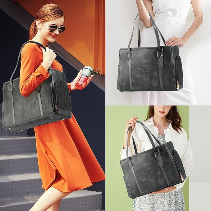 Stylish Dog Purse Carrier, Leather Pet Carrier Bag for Small Dogs Cats Puppy, Airline Approved Soft-Sided Carrier Grey-Mewly Pet