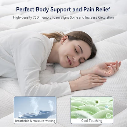 ELEMUSE Super Olympic Queen Dual Layer 3 Inch Memory Foam Mattress Topper, 2 Inch Cooling Gel Memory Foam Bed Pad and 1 Inch Soft Pillow Top Mattress Pad for Back Pain Relief & Hot Sleepers