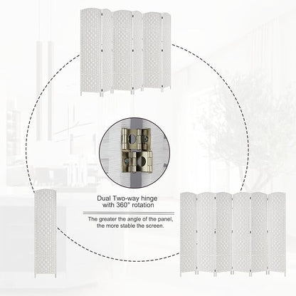 Rose Home Fashion Room Divider, 6 ft Tall Room Dividers and Folding Privacy Screens, 16in Privacy Screen 6 Panel White Space Temporary Wall Foldable Partition Separation