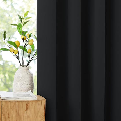 NICETOWN 100% Blackout Curtains 72 inch Long, Grommet Travel Blackout Curtains Thermal Window Treatments Lightweight Easy to Install for Baby/Kids Room, Jet Black, W52 x L72, 2 Panels