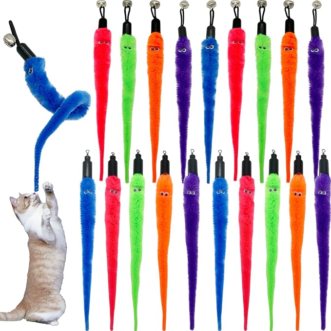 Cat Worm Toy Refills, 20 Pieces Cat Wand Attachments Worms Toy for Indoor Cats (B)-Mewly Pet