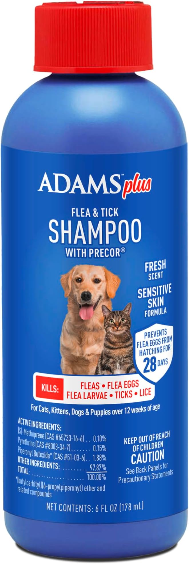 Adams Plus Flea & Tick Shampoo with Precor for Cats, Kittens, Dogs & Puppies Over 12 Weeks Of Age |Sensitive Skin Flea Treatment for Dogs & Cats |Kills Adult Fleas, Flea Eggs, Ticks, and Lice |6 Oz-Mewly Pet