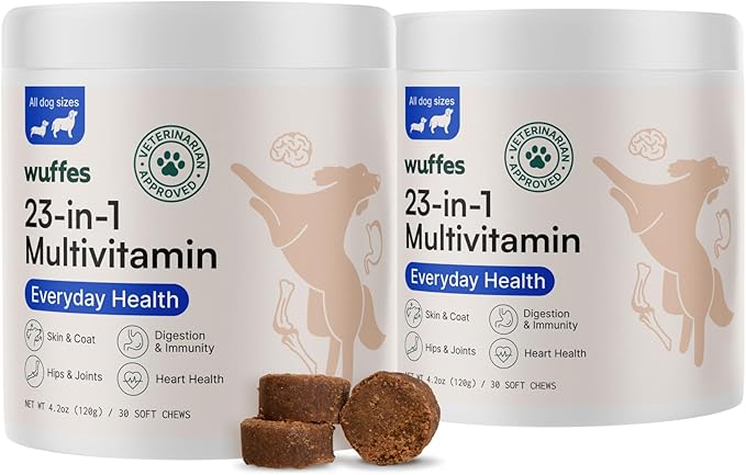 Wuffes 23-in-1 Chewable Dog Multivitamin&Supplements Bundle - Dog Multivitamin for Small&Large Breed - 2 Pack - 60 Count-Mewly Pet