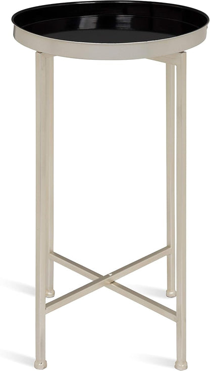 Kate and Laurel Celia Round Metal Foldable Tray Accent Table, 14" x 14" x 25.75", Black and Silver, Modern Minimalist Design and Magnetic Tabletop