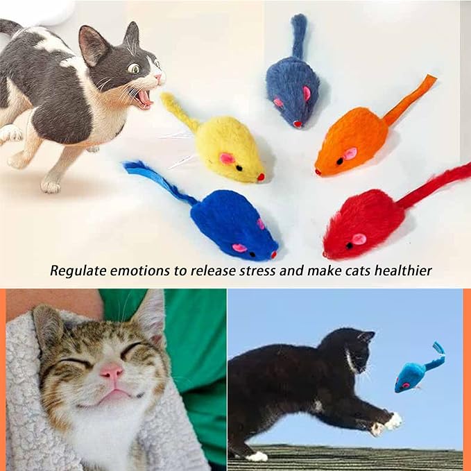 Furry Cat Toys Mice Rattle Interactive Mouse Toy for Indoor Cats Catnip Ball Kitten Kitty Pet Play Assorted Color-Mewly Pet
