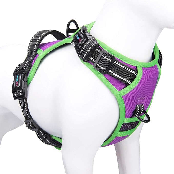PHOEPET 2019 Reflective Dog Harness Large Breed Adjustable No Pull Vest with with Handle 2 Metal Rings 3 Buckles [Easy to Put on & Take Off](XL, Purple)-Mewly Pet